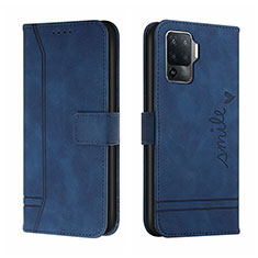 Custodia Portafoglio In Pelle Cover con Supporto H01X per Oppo F19 Pro Blu