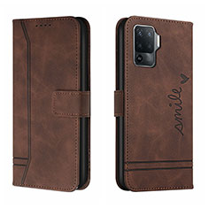 Custodia Portafoglio In Pelle Cover con Supporto H01X per Oppo Reno5 F Marrone