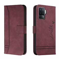 Custodia Portafoglio In Pelle Cover con Supporto H01X per Oppo Reno5 F Rosso