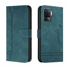 Custodia Portafoglio In Pelle Cover con Supporto H01X per Oppo Reno5 F Verde