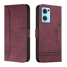 Custodia Portafoglio In Pelle Cover con Supporto H01X per Oppo Reno7 5G Rosso