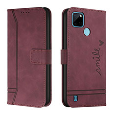 Custodia Portafoglio In Pelle Cover con Supporto H01X per Realme C21Y Rosso