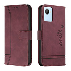 Custodia Portafoglio In Pelle Cover con Supporto H01X per Realme C30 Rosso