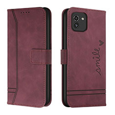 Custodia Portafoglio In Pelle Cover con Supporto H01X per Samsung Galaxy A03 Rosso