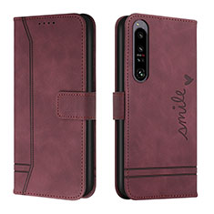 Custodia Portafoglio In Pelle Cover con Supporto H01X per Sony Xperia 1 IV Rosso