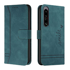 Custodia Portafoglio In Pelle Cover con Supporto H01X per Sony Xperia 1 IV Verde