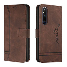 Custodia Portafoglio In Pelle Cover con Supporto H01X per Sony Xperia 1 V Marrone