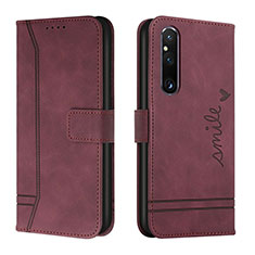 Custodia Portafoglio In Pelle Cover con Supporto H01X per Sony Xperia 1 V Rosso