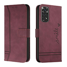 Custodia Portafoglio In Pelle Cover con Supporto H01X per Xiaomi Redmi Note 11 4G (2022) Rosso