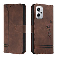 Custodia Portafoglio In Pelle Cover con Supporto H01X per Xiaomi Redmi Note 11T Pro+ Plus 5G Marrone