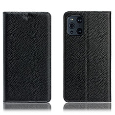 Custodia Portafoglio In Pelle Cover con Supporto H02P per Oppo Find X3 Pro 5G Nero