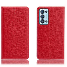 Custodia Portafoglio In Pelle Cover con Supporto H02P per Oppo Reno6 Pro 5G Rosso