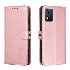 Custodia Portafoglio In Pelle Cover con Supporto H02X per Motorola Moto E13 Oro Rosa