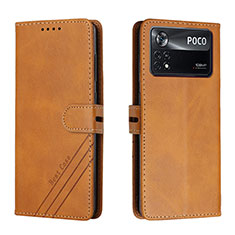 Custodia Portafoglio In Pelle Cover con Supporto H02X per Xiaomi Poco X4 Pro 5G Marrone Chiaro