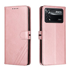 Custodia Portafoglio In Pelle Cover con Supporto H02X per Xiaomi Poco X4 Pro 5G Oro Rosa