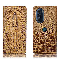 Custodia Portafoglio In Pelle Cover con Supporto H03P per Motorola Moto Edge X30 5G Marrone