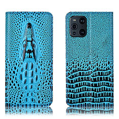 Custodia Portafoglio In Pelle Cover con Supporto H03P per Oppo Find X3 Pro 5G Cielo Blu