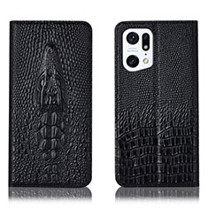 Custodia Portafoglio In Pelle Cover con Supporto H03P per Oppo Find X5 5G Nero