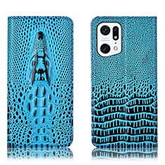 Custodia Portafoglio In Pelle Cover con Supporto H03P per Oppo Find X5 Pro 5G Cielo Blu