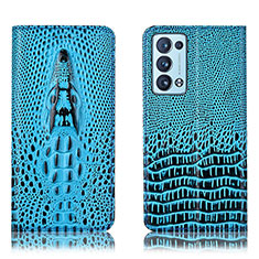 Custodia Portafoglio In Pelle Cover con Supporto H03P per Oppo Reno6 Pro+ Plus 5G Cielo Blu