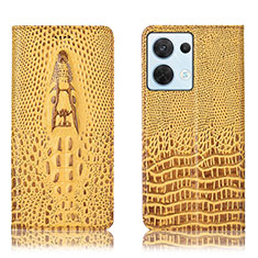 Custodia Portafoglio In Pelle Cover con Supporto H03P per Oppo Reno9 5G Giallo