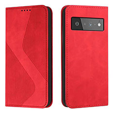 Custodia Portafoglio In Pelle Cover con Supporto H03X per Google Pixel 6 5G Rosso