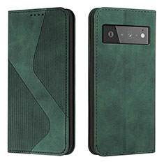 Custodia Portafoglio In Pelle Cover con Supporto H03X per Google Pixel 6 Pro 5G Verde