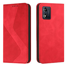 Custodia Portafoglio In Pelle Cover con Supporto H03X per Motorola Moto E13 Rosso