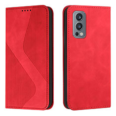 Custodia Portafoglio In Pelle Cover con Supporto H03X per OnePlus Nord 2 5G Rosso