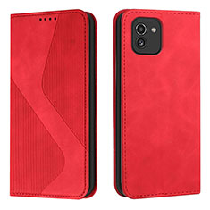 Custodia Portafoglio In Pelle Cover con Supporto H03X per Samsung Galaxy A03 Rosso