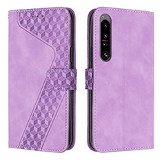 Custodia Portafoglio In Pelle Cover con Supporto H03X per Sony Xperia 1 IV SO-51C Viola