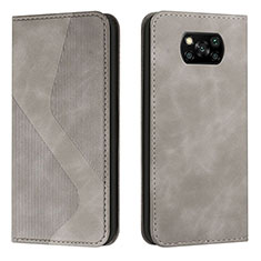 Custodia Portafoglio In Pelle Cover con Supporto H03X per Xiaomi Poco X3 NFC Grigio