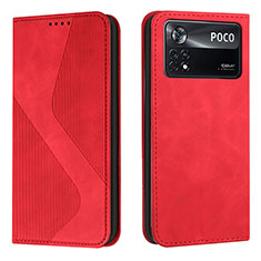 Custodia Portafoglio In Pelle Cover con Supporto H03X per Xiaomi Poco X4 Pro 5G Rosso