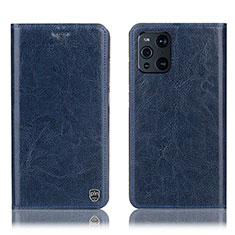 Custodia Portafoglio In Pelle Cover con Supporto H04P per Oppo Find X3 5G Blu