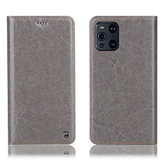 Custodia Portafoglio In Pelle Cover con Supporto H04P per Oppo Find X3 5G Grigio