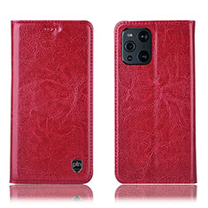 Custodia Portafoglio In Pelle Cover con Supporto H04P per Oppo Find X3 Pro 5G Rosso