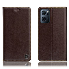 Custodia Portafoglio In Pelle Cover con Supporto H04P per Oppo Find X5 Lite 5G Marrone