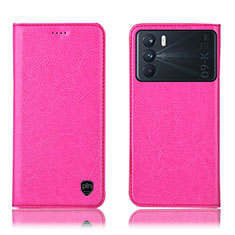 Custodia Portafoglio In Pelle Cover con Supporto H04P per Oppo K9 Pro 5G Rosa Caldo