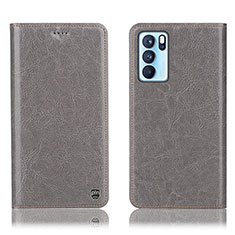 Custodia Portafoglio In Pelle Cover con Supporto H04P per Oppo Reno6 Pro 5G India Grigio