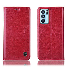 Custodia Portafoglio In Pelle Cover con Supporto H04P per Oppo Reno6 Pro 5G India Rosso