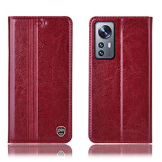 Custodia Portafoglio In Pelle Cover con Supporto H04P per Xiaomi Mi 12 Pro 5G Rosso