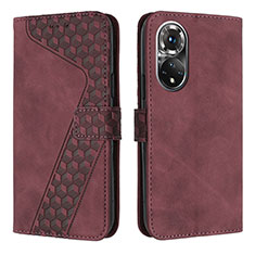 Custodia Portafoglio In Pelle Cover con Supporto H04X per Huawei Honor 50 5G Rosso