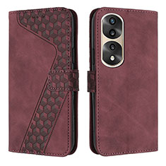 Custodia Portafoglio In Pelle Cover con Supporto H04X per Huawei Honor 70 Pro 5G Rosso