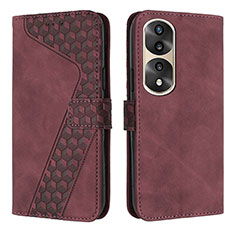 Custodia Portafoglio In Pelle Cover con Supporto H04X per Huawei Honor 70 Pro+ Plus 5G Rosso