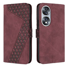 Custodia Portafoglio In Pelle Cover con Supporto H04X per Huawei Honor X7b Rosso