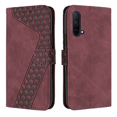 Custodia Portafoglio In Pelle Cover con Supporto H04X per OnePlus Nord CE 5G Rosso