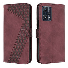 Custodia Portafoglio In Pelle Cover con Supporto H04X per Realme 9 4G Rosso