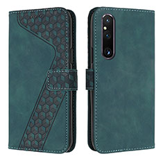 Custodia Portafoglio In Pelle Cover con Supporto H04X per Sony Xperia 1 V Verde