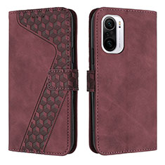 Custodia Portafoglio In Pelle Cover con Supporto H04X per Xiaomi Poco F3 5G Rosso Rosa