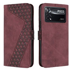 Custodia Portafoglio In Pelle Cover con Supporto H04X per Xiaomi Poco X4 Pro 5G Rosso Rosa